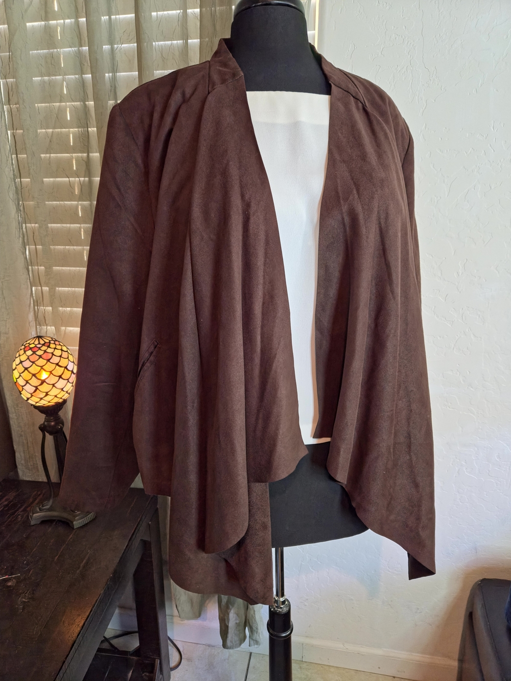 Vintage Fashion Bug Chocolate Brown Faux Suede
Drape Front Jacket EUC #0405